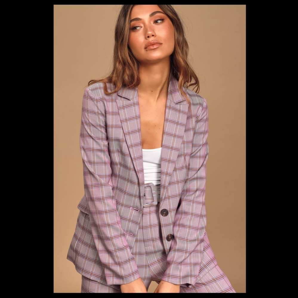 Lulu's Born to Rule Purple Plaid Blazer